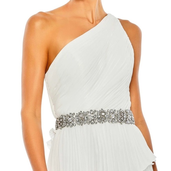 Mac Duggal 49532 NWT PLEATED ONE SHOULDER ASYMMETRICAL RUFFLE HEM GOWN - Picture 4 of 8